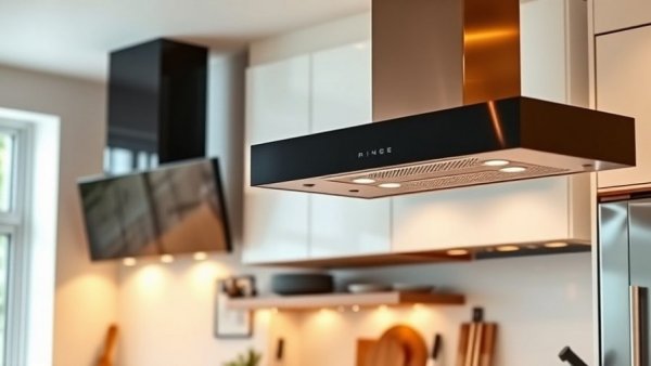 Trio of unique range hood designs in black, copper, and white.