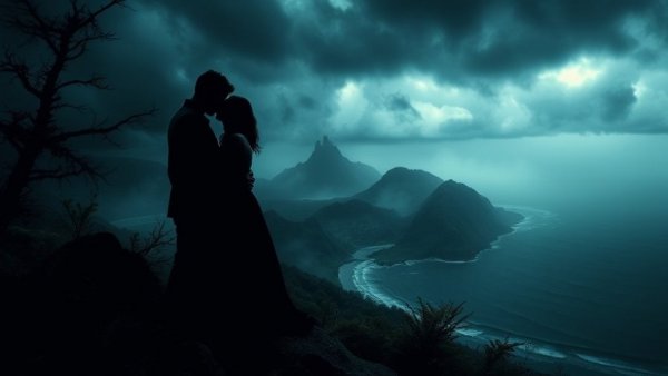 Mortal Remains Skeleton Island book cover with mysterious couple on stormy island.