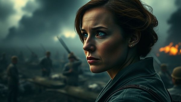 Emotional wartime romance cover featuring a strong female lead.