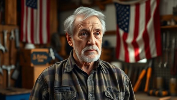 Focused older man in workshop, thinking about revitalizing US shipbuilding.