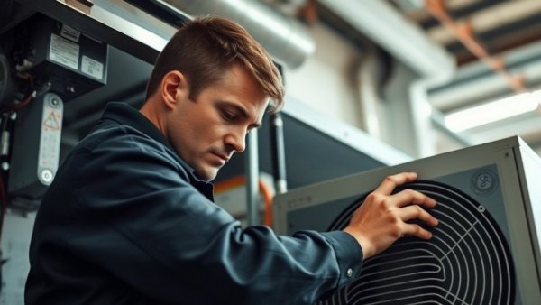 HVAC technician repairing unit outdoors with focus and precision.