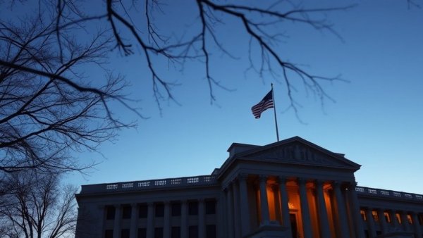 Dusk view of federal building, American flag highlights fintech fraud cases.