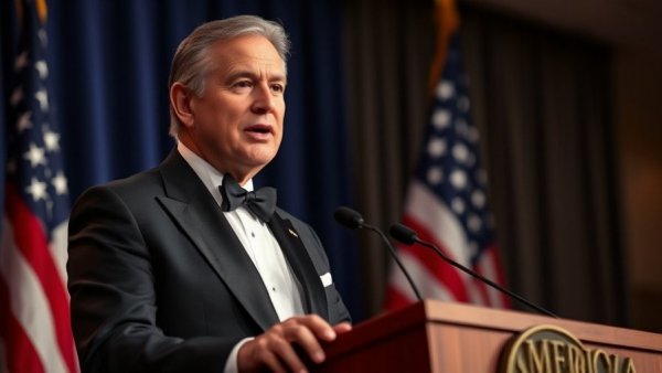 Man in tuxedo at podium on historical fiction blog post.