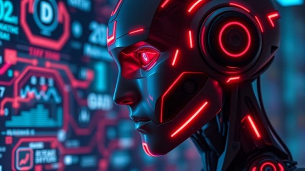 AI data poisoning signs depicted with a futuristic robotic head.