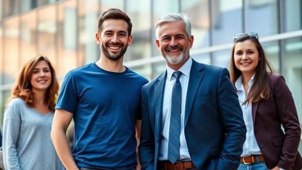 Two men outside a modern building, representing business identity verification startups.
