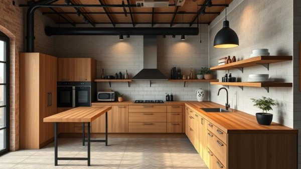 Modern European kitchen with wooden accents and minimalist aesthetic.