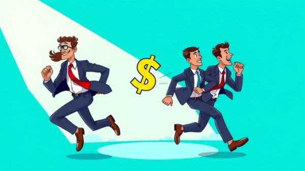 Illustration of businessmen chasing a spotlighted dollar symbol depicting insane ARR growth.