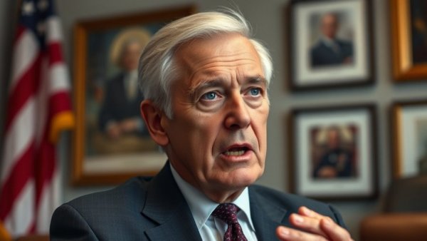 Mature man speaking in an office with American flag, AI Elevates Jobs for Gen Z.