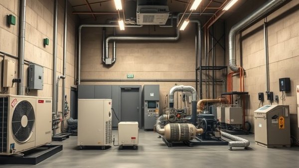 Modern heat pump training facility with equipment and piping.