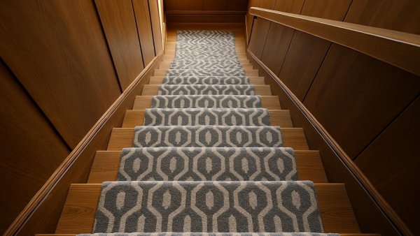 Modern stair redesign trends with geometric carpet design.