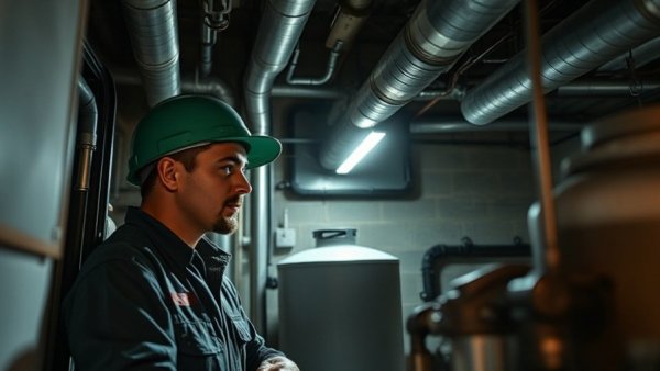 HVAC technician inspecting equipment in basement to boost HVAC close rates.