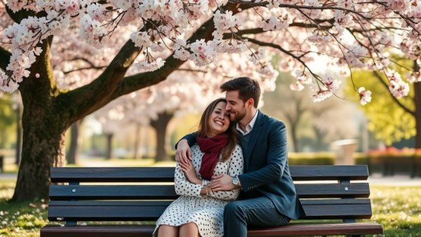 Clean romance scene of a couple enjoying a tranquil moment in a park.