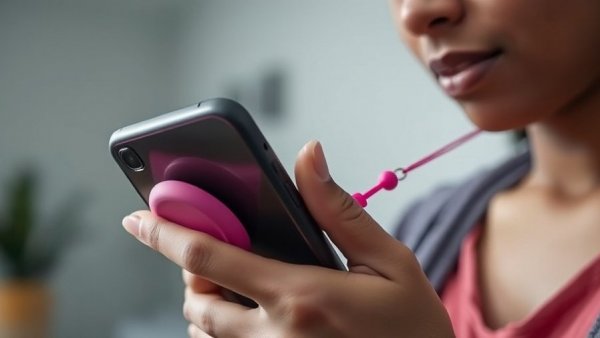 Person using phone with KEY-BAK Ratch-It Retractable Phone Tether.