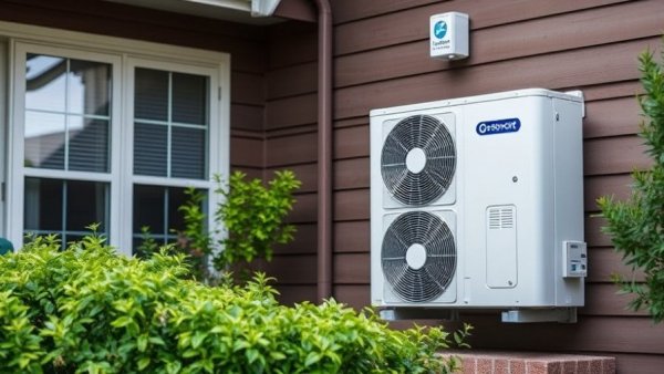 Efficient modern air-source heat pump outside a Northern Ireland home.