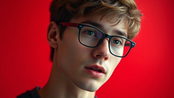 Young man discussing AI Native Hedge Funds against red background.