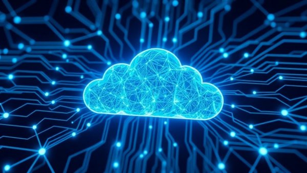 Glowing cloud symbolizing AI inference technologies with network lines.