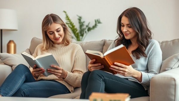 Two women enjoy reading most read books on Goodreads in a cozy setting.