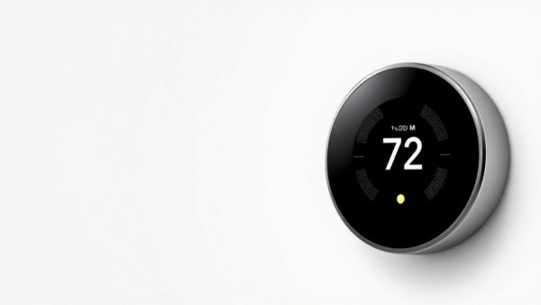 Sleek smart thermostat displaying 72 degrees with minimalistic design.