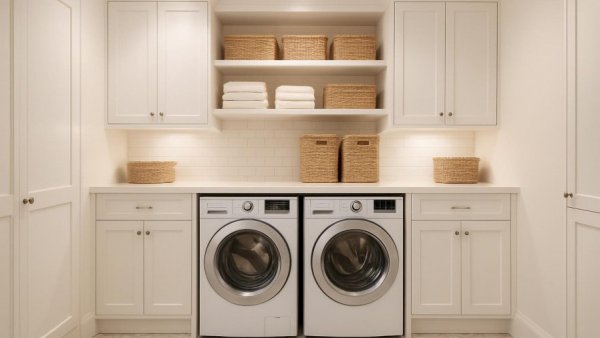 Contemporary laundry room design ideas in Salt Lake City with sleek appliances.