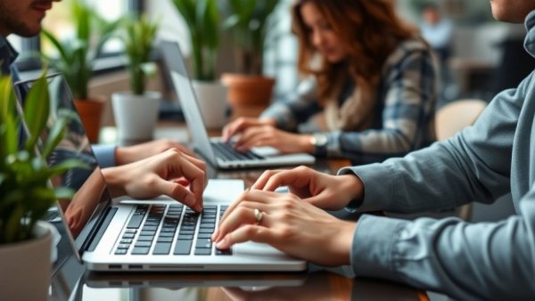 AI-Driven Side Hustles 2026: Hands typing on laptops in teamwork.
