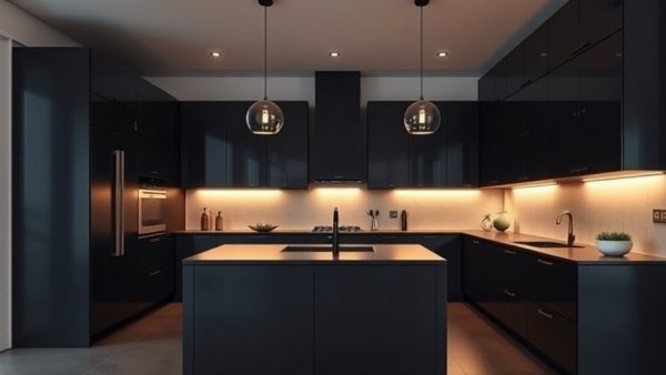 Modern kitchen showcasing dark kitchen trends with sleek design.