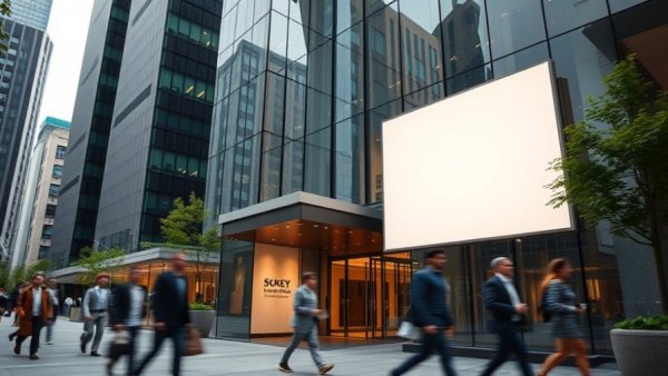 Corporate building entrance sign with blurred pedestrians, highlighting business growth capital.