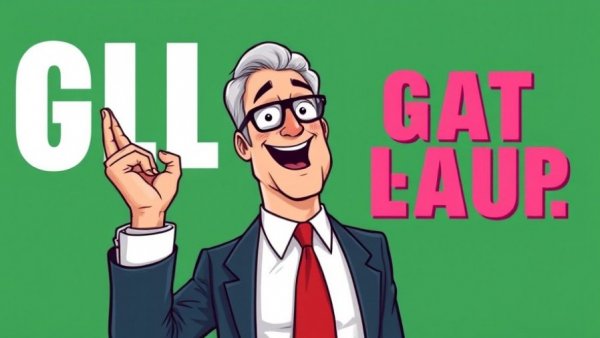 Cartoon man with formal attire gesturing on green background.