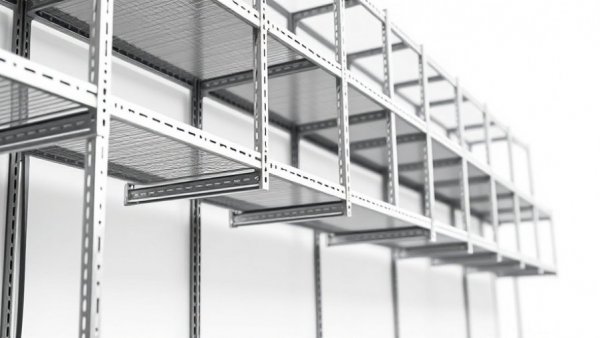 Close-up of modular aluminum shelving with a modern design