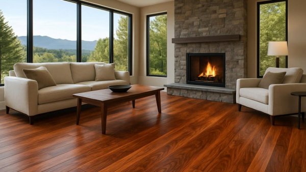 Modern living room with Armstrong exotic hardwood flooring.