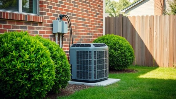 HVAC unit next to a brick house, representing HVAC replacement costs.