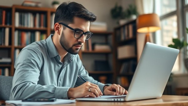 Professional writing in home office with warm lighting, illustrating how to leverage ghostwriters for business writing success.