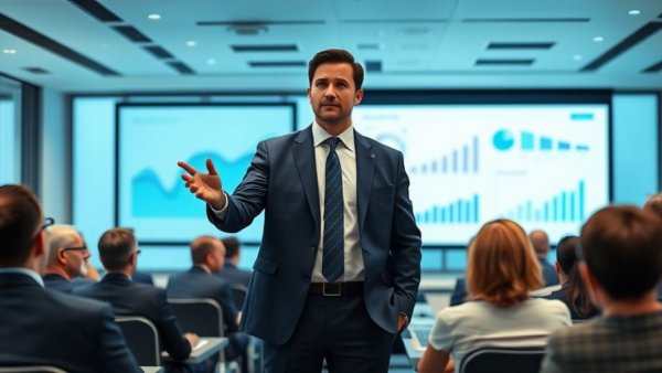 Businessman presenting a business operations assessment in a meeting.