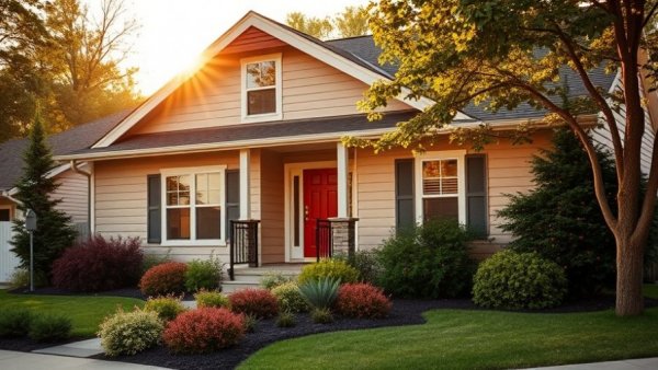 Charming suburban house with James Hardie siding in afternoon light.