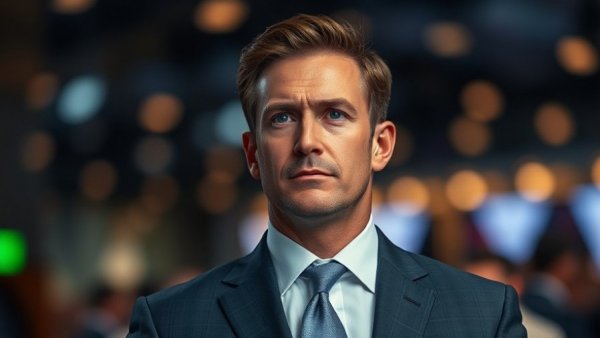 Professional man at a conference focusing on AI safety practices.