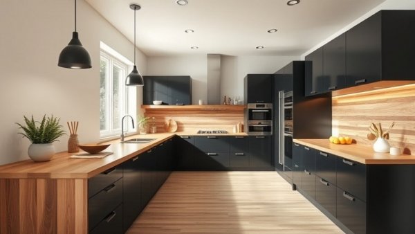 On-Trend kitchen design with modern minimalistic style and wooden accents.