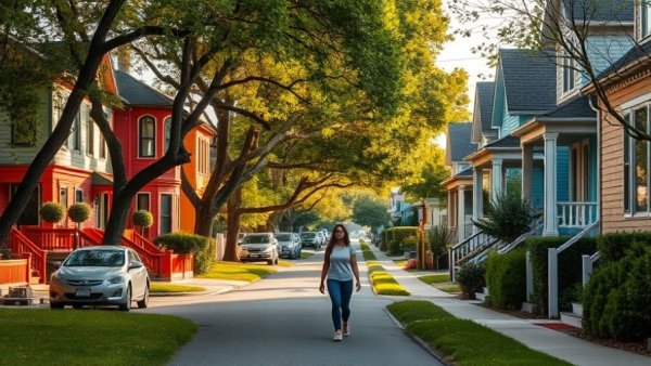 Charming neighborhood street in Rockland County NY, morning light