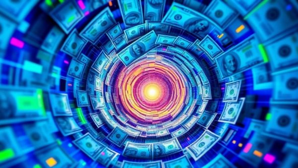 AI startups competing with different equity prices illustration with swirling dollar bills.