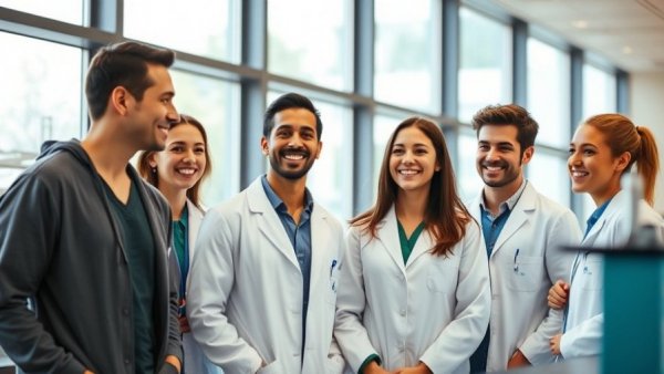 Medical students learning about nutrition education in a lab setting.