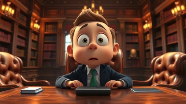 Cartoon character in library discussing historical accuracy in films.