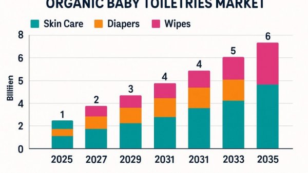 Colorful graph forecasting Organic Baby Toiletries Market growth from 2025 to 2035.