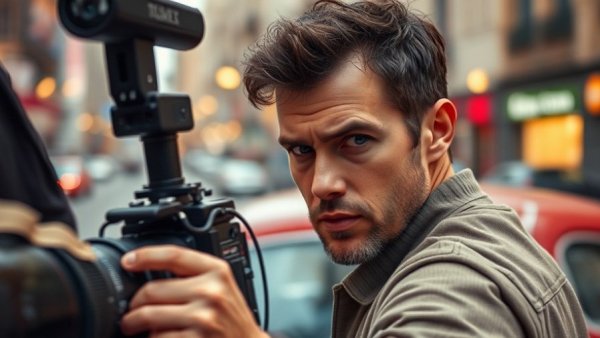 Director on film set with vintage car backdrop in Edgar Wright X-Men movie.