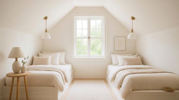Cedar Creek transitional bedroom with built-in beds and serene decor.