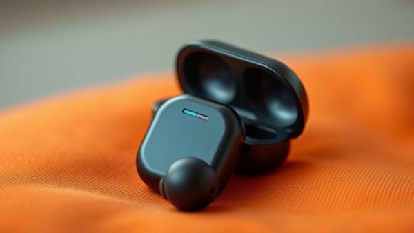 Samsung Galaxy Buds 4 Pro advantages highlighted with sleek design on orange background.