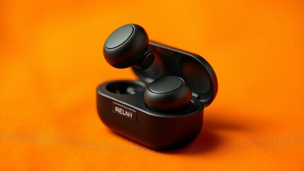 Sleek black earbuds on an orange surface, Samsung Galaxy Buds 4 Pro vs AirPods.