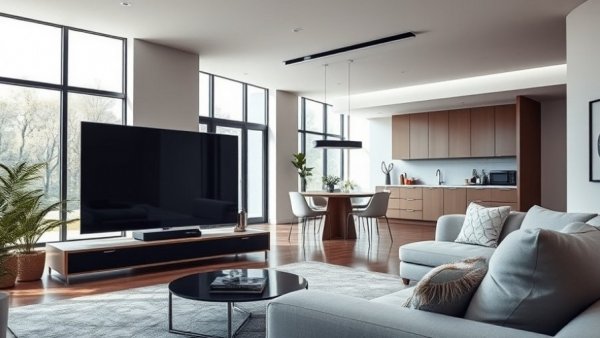 Modern living room with Dolby Atmos FlexConnect Soundbar.