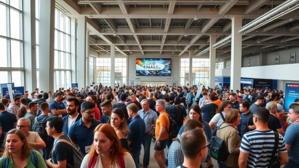 Massive crowd at AHR Expo 2026 entrance in modern convention center.