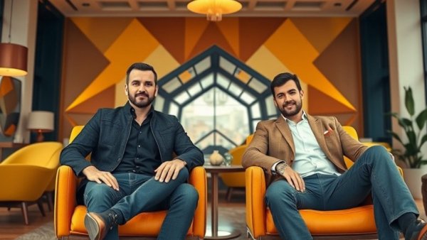 Contemporary Milan interior design with geometric decor and modern furniture.