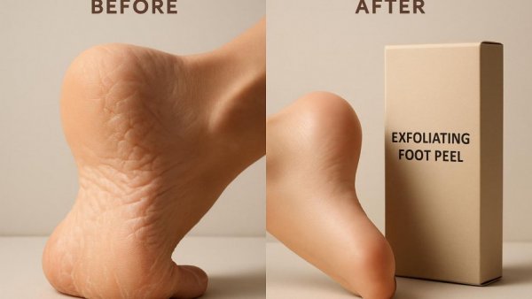 Foot care for new parents: before and after results with foot peel mask.