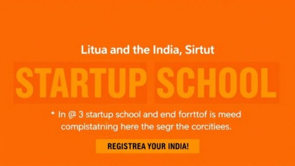 Startup School India launch announcement on bright orange background.