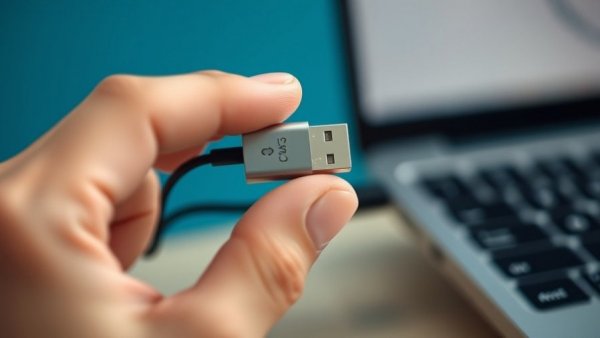 Close-up of a USB-C magnetic breakaway connector near a laptop.